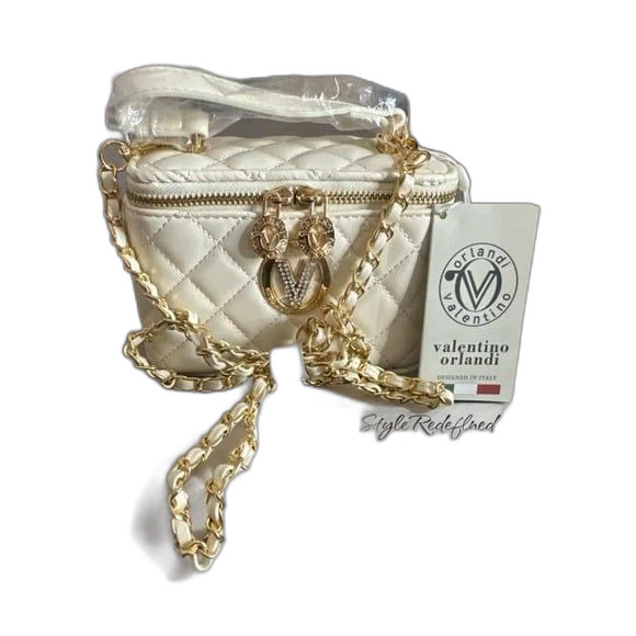 Valentino Orlandi Top Handle Quilted Leather Vanity Box Crossbody Bag NEW - Picture 6 of 8